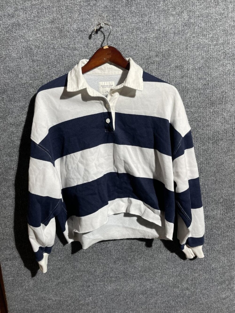 Abercrombie & Fitch Sweatshirt Womens XS Navy White Stripe Soft Rugby Pullover